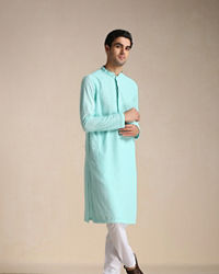 Manyavar Men Aquamarine Blue Chikankari Kurta Set