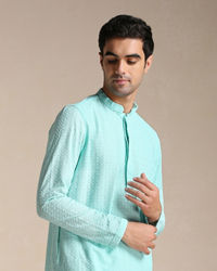 Manyavar Men Aquamarine Blue Chikankari Kurta Set