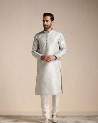 Manyavar Men Cloud Silver Grey Self Patterned Kurta Set