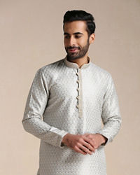 Manyavar Men Cloud Silver Grey Self Patterned Kurta Set