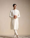 alt message - Manyavar Men Pearl White Embroidered Neck Kurta Set image number 1