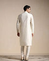 Manyavar Men Pearl White Embroidered Neck Kurta Set