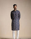 alt message - Manyavar Men Dazzling Blue Floral Print Kurta image number 1