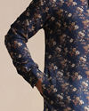 Manyavar Men Dazzling Blue Floral Print Kurta