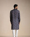 alt message - Manyavar Men Dazzling Blue Floral Print Kurta image number 3