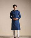 alt message - Manyavar Men Plain Blue Cotton Kurta image number 1