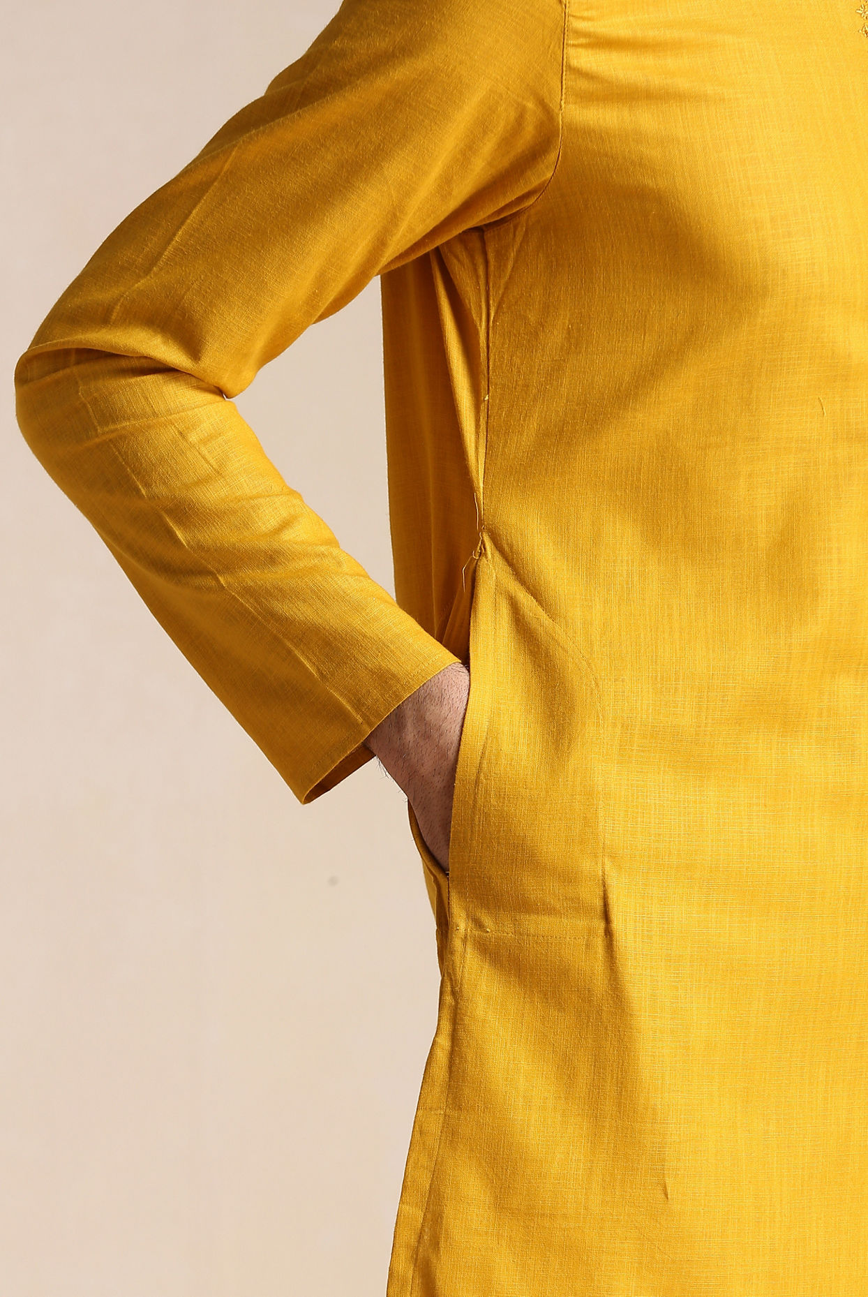 Manyavar Men Candlelight Orange Placket Detailed Kurta Set