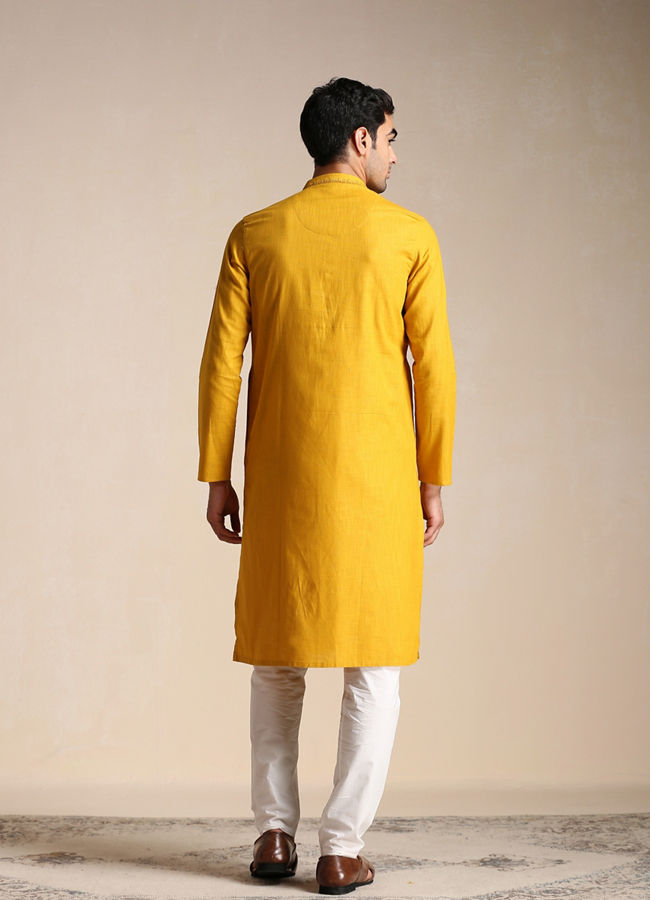 Manyavar Men Candlelight Orange Placket Detailed Kurta Set