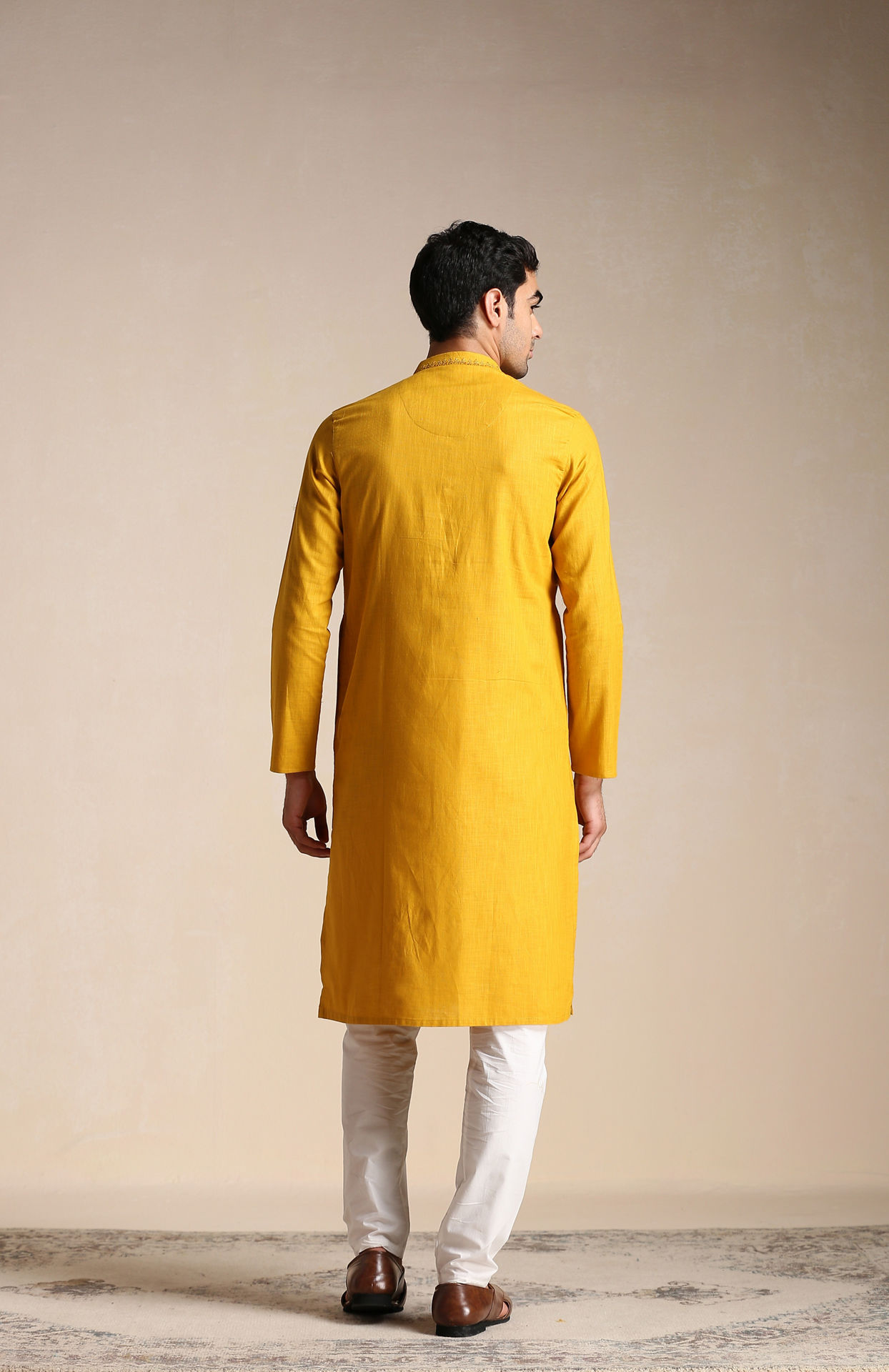 Manyavar Men Candlelight Orange Placket Detailed Kurta Set