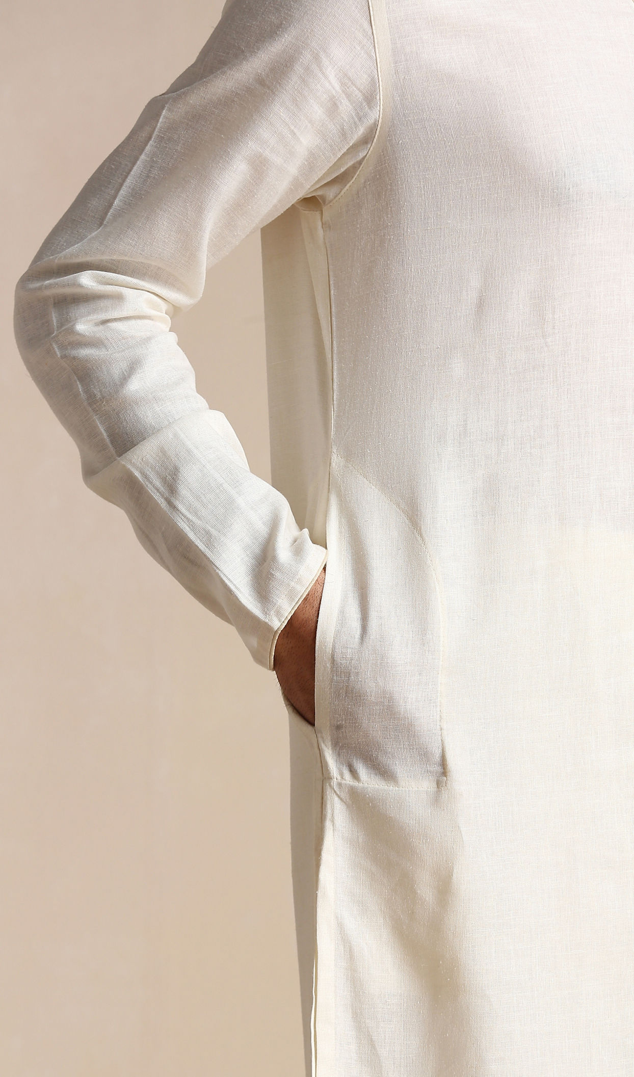 Manyavar Men Cream White Patterned Placket Kurta Set