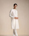 Manyavar Men Cream Kurta Pajama With Collar & Placket Embroidery