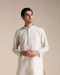 Manyavar Men Cream Kurta Pajama With Collar & Placket Embroidery