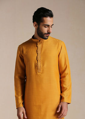 alt message - Manyavar Men Sunrise Orange Placket Detailed Kurta Set image number 0