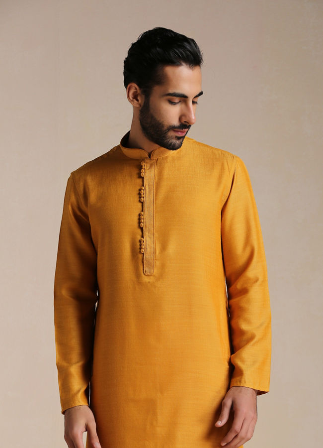 alt message - Manyavar Men Sunrise Orange Placket Detailed Kurta Set image number 0