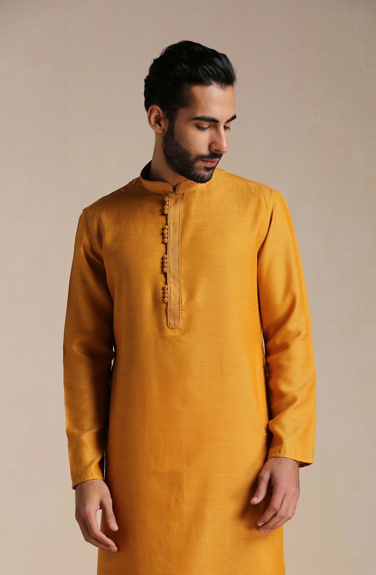 alt message - Manyavar Men Sunrise Orange Placket Detailed Kurta Set image number 0