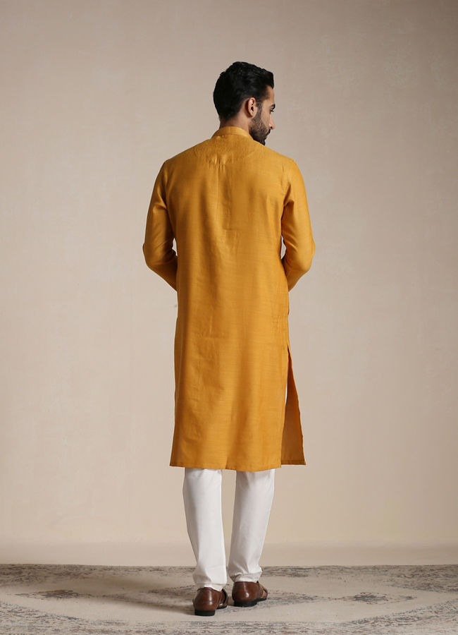 alt message - Manyavar Men Sunrise Orange Placket Detailed Kurta Set image number 3