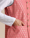 Manyavar Men Rust Red Jacket With Golden Motifs