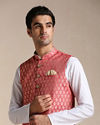 Manyavar Men Rust Red Jacket With Golden Motifs image number 0