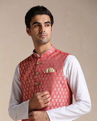 Manyavar Men Rust Red Jacket With Golden Motifs