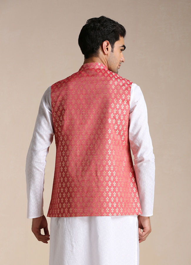 Manyavar Men Rust Red Jacket With Golden Motifs