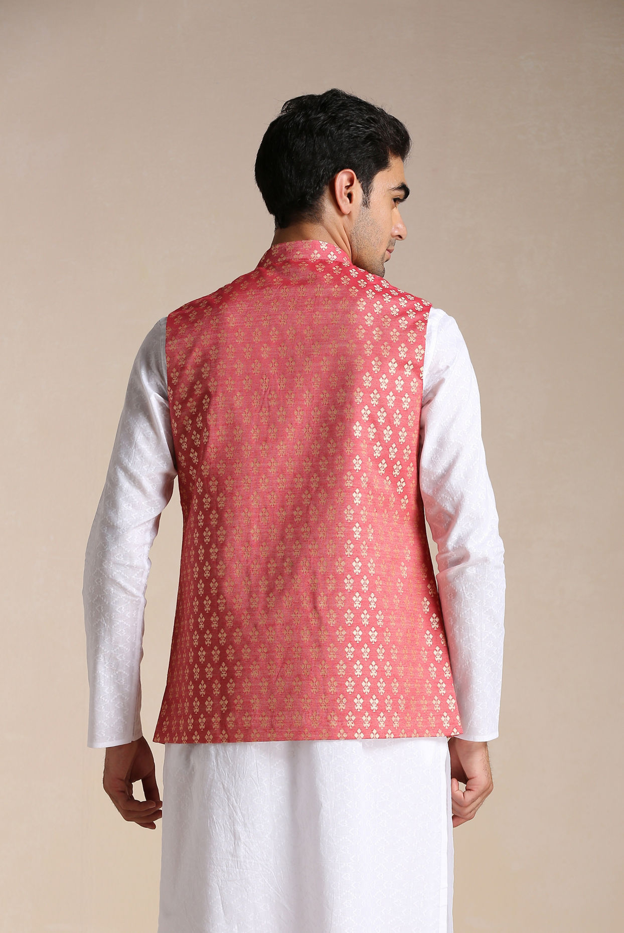 Manyavar Men Rust Red Jacket With Golden Motifs