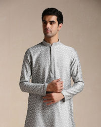 Manyavar Men Silver Grey Jacquard Patterned Kurta Set