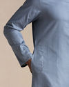 Manyavar Men Dusty Blue Self Patterned Kurta Set
