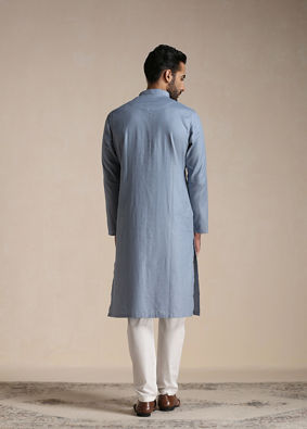 Manyavar Men Dusty Blue Self Patterned Kurta Set image number 3