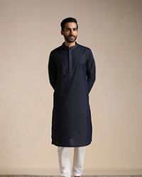 Manyavar Men Dark Indigo Dotted Patterned Kurta Set