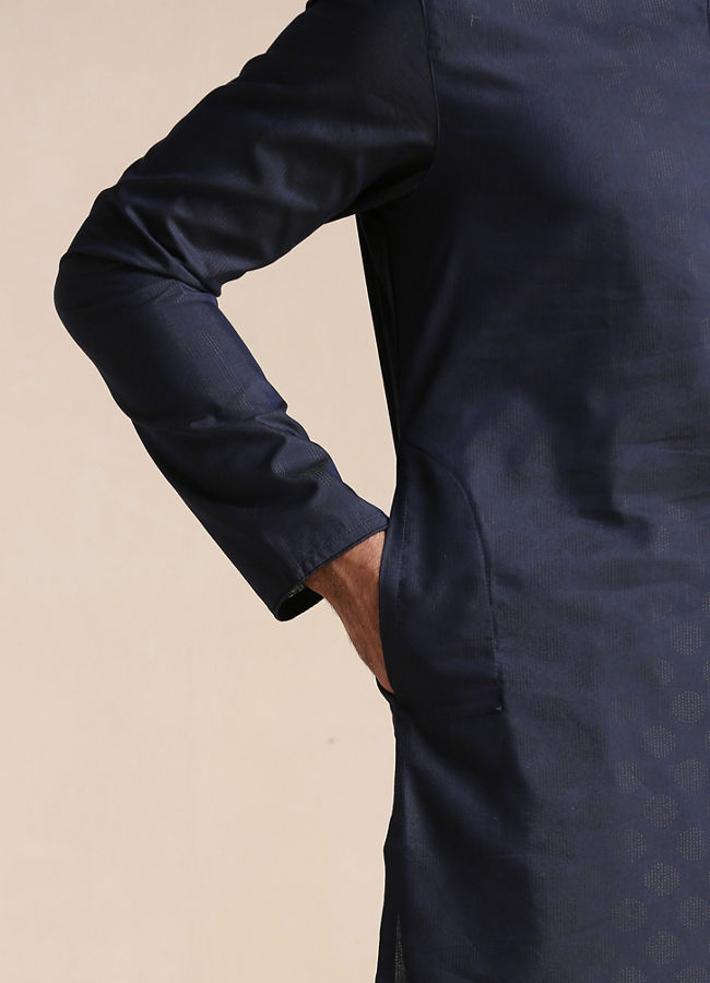 Manyavar Men Dark Indigo Dotted Patterned Kurta Set