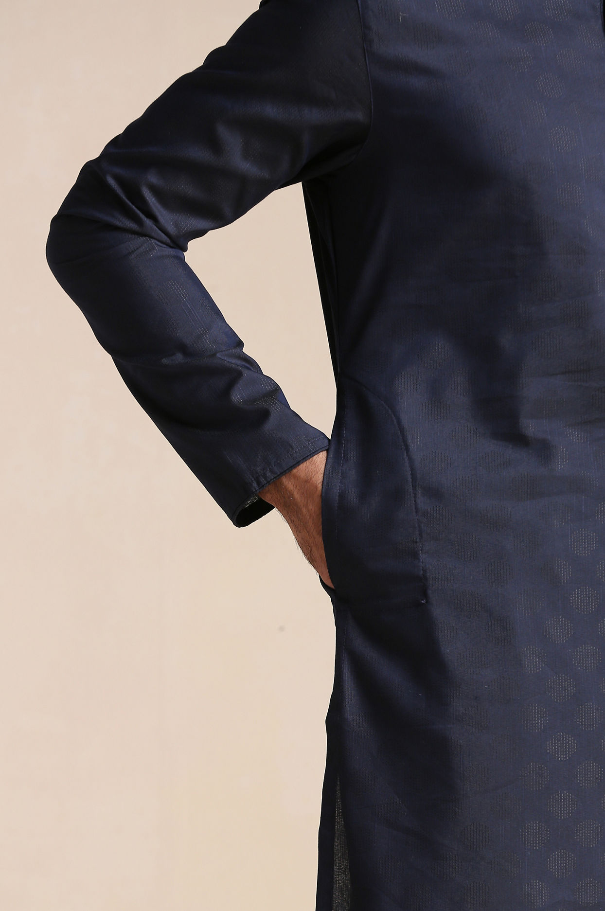 Manyavar Men Dark Indigo Dotted Patterned Kurta Set