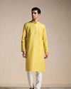 Manyavar Men Daffodil Yellow Dotted Patterned Kurta Set