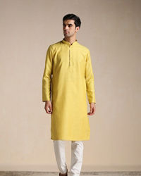Manyavar Men Daffodil Yellow Dotted Patterned Kurta Set