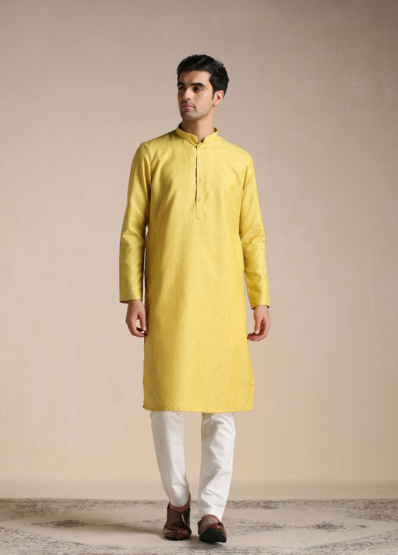 Manyavar Men Daffodil Yellow Dotted Patterned Kurta Set