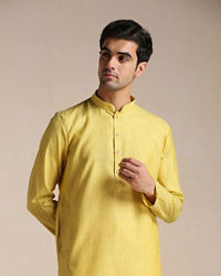 Manyavar Men Daffodil Yellow Dotted Patterned Kurta Set