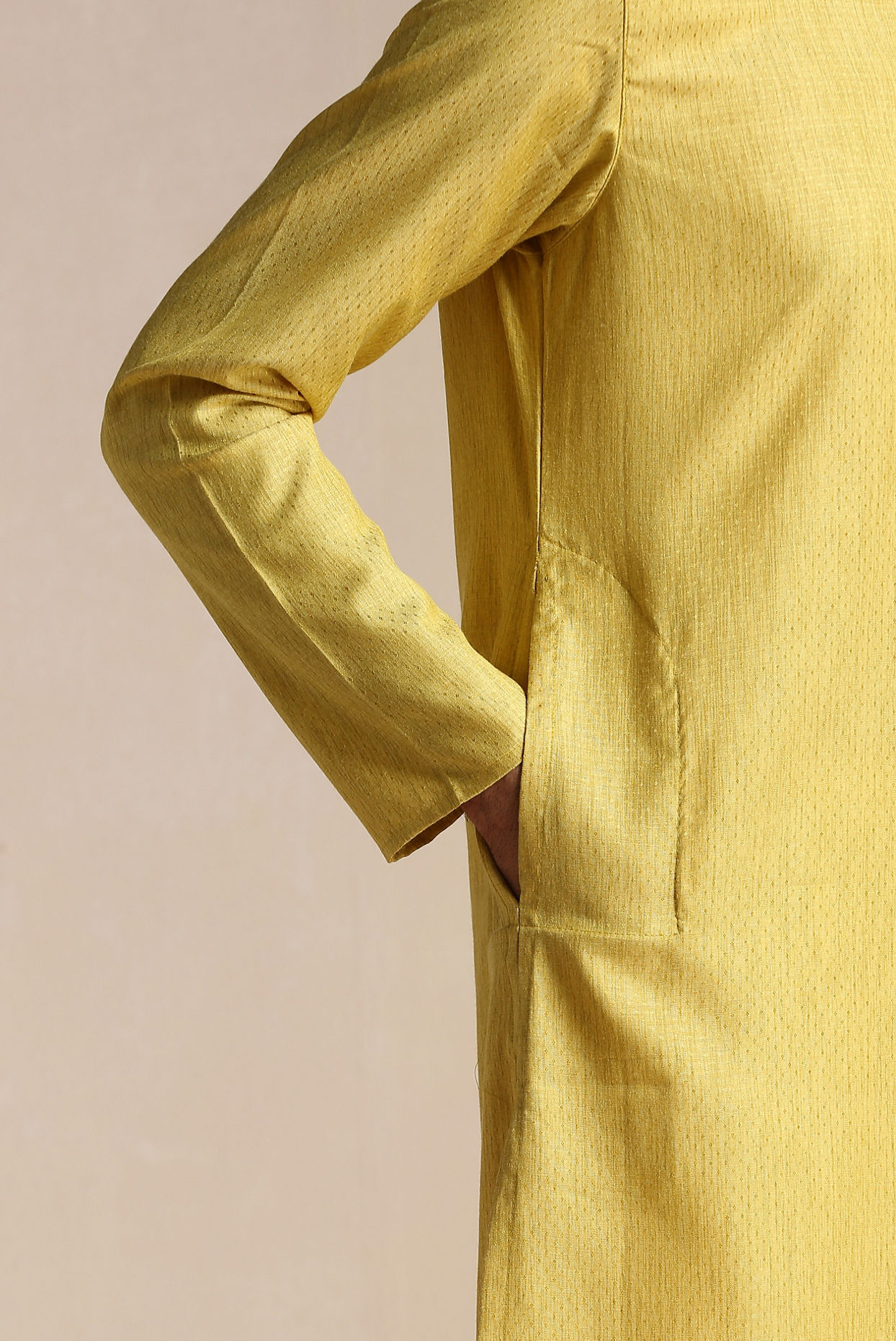 Manyavar Men Daffodil Yellow Dotted Patterned Kurta Set