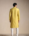 Manyavar Men Daffodil Yellow Dotted Patterned Kurta Set image number 3