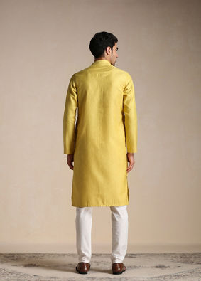 Manyavar Men Daffodil Yellow Dotted Patterned Kurta Set image number 3