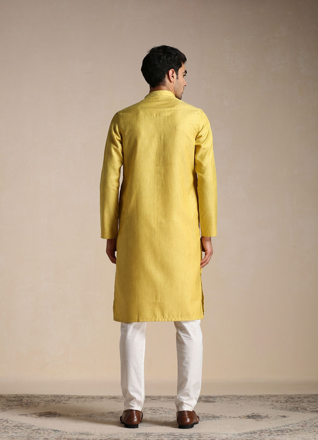 Manyavar Men Daffodil Yellow Dotted Patterned Kurta Set image number 3