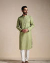 Manyavar Men Green Kurta Pajama With Embroidered Collar