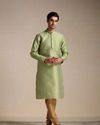 Manyavar Men Olive Green Jacquard Pattern Kurta Set