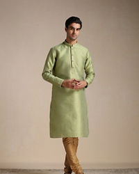 Manyavar Men Olive Green Jacquard Pattern Kurta Set