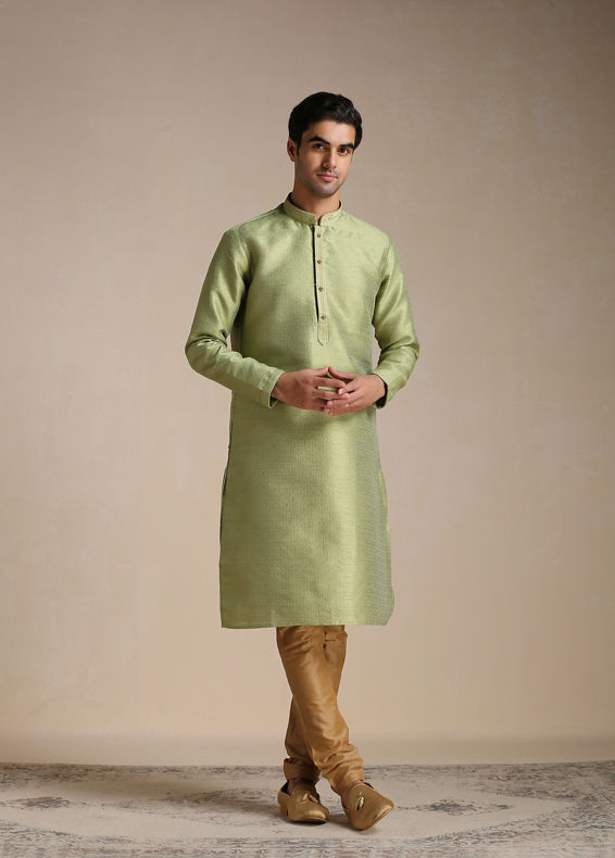 Manyavar Men Olive Green Jacquard Pattern Kurta Set