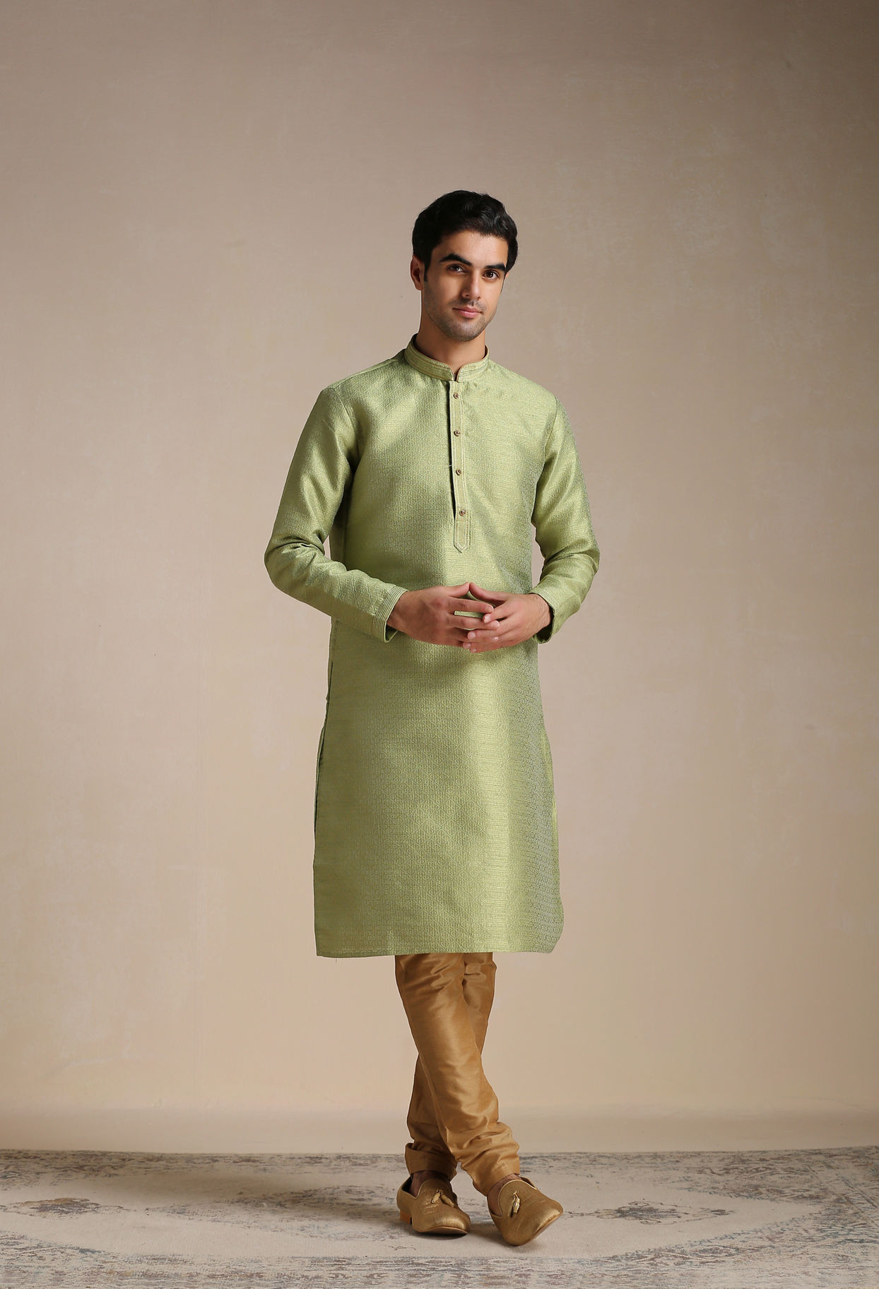 Makhmal Olive Kurta with Birch Pyajama