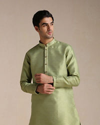 Manyavar Men Olive Green Jacquard Pattern Kurta Set