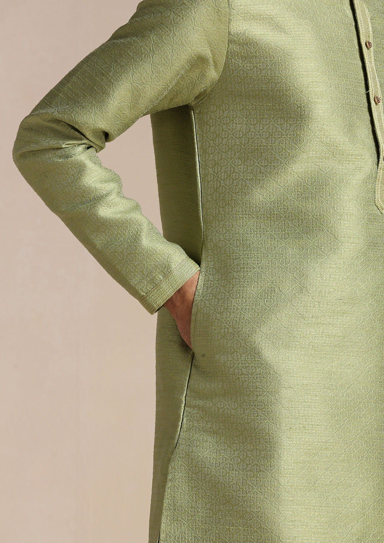 Manyavar Men Olive Green Jacquard Pattern Kurta Set