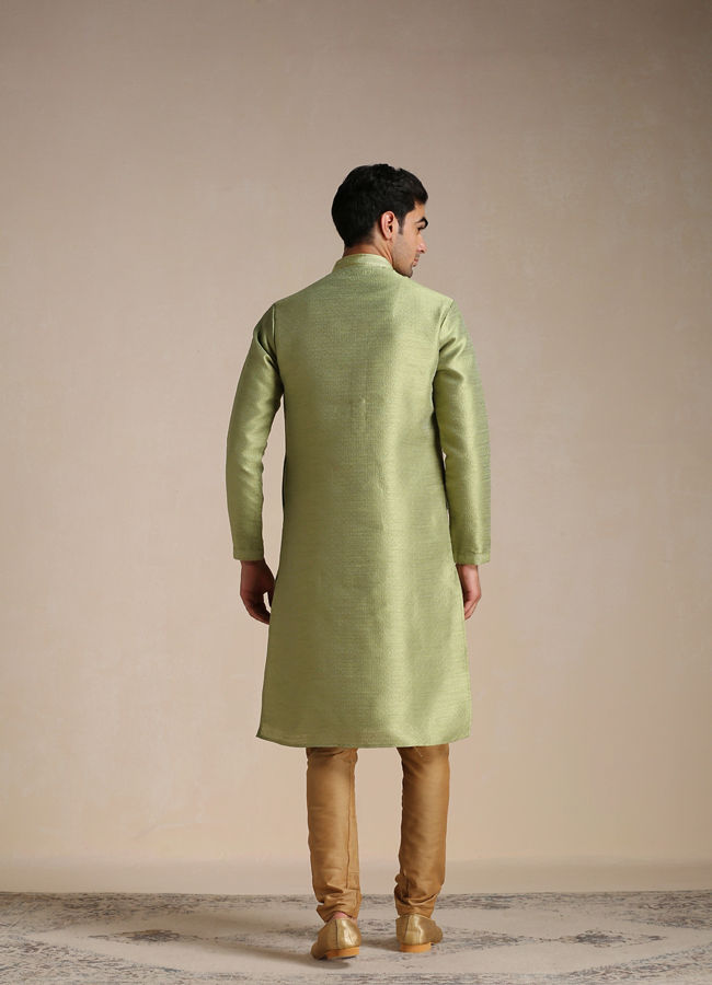 Manyavar Men Olive Green Jacquard Pattern Kurta Set