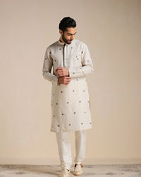 Manyavar Men Light Beige Printed Casual Kurta