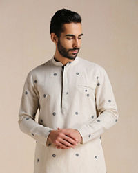 Manyavar Men Light Beige Printed Casual Kurta