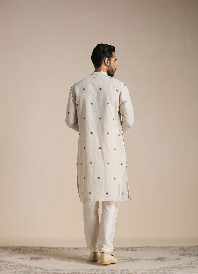 Manyavar Men Light Beige Printed Casual Kurta